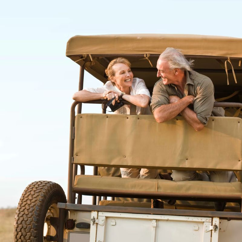 Couple in safari jeep